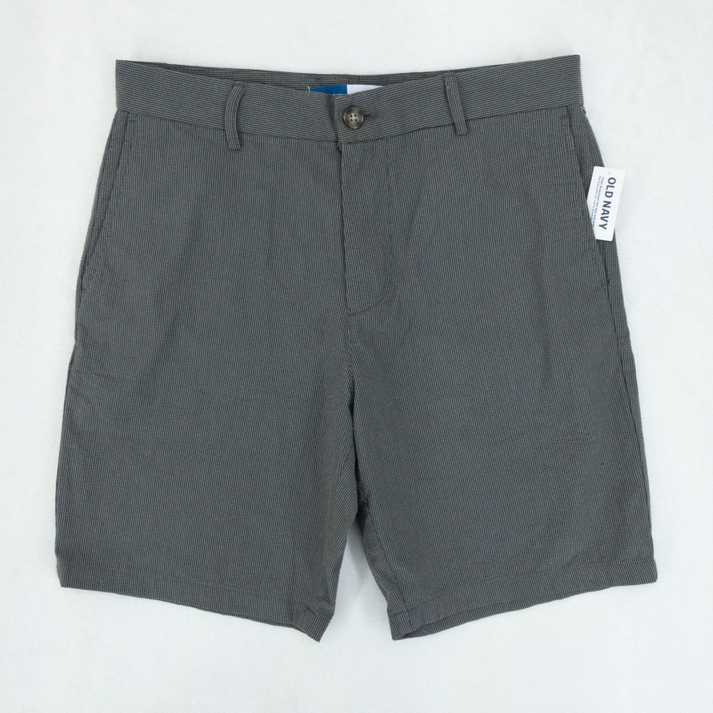 Old Navy 9" Shorts Mens Size 32 Dark Grey Micro Check Flat Front Seersucker